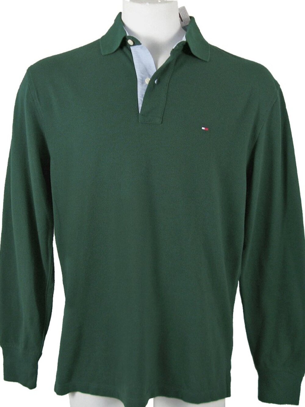 NEW Vintage Tommy Hilfiger Long Sleeve Polo Shirt!  Dark Green With Tommy Flag